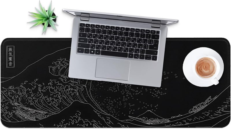 Mayflower Large Gaming Mouse Pad, Full Keyboard Mat, Long Laptop Mousepad, Computer Mouse Mat for Home and Office, Anti-Slip Rubber Base, 31.5 x 11.8 Inches (Black Sea Wave) - Image 4